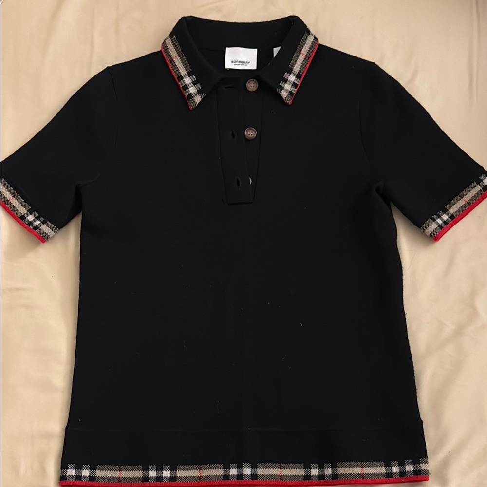 Burberry Black and Red Polo Shirt with Plaid Accents